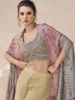 Slate Blue And Chiku Real Georgette Shrug Style Sharara Choli